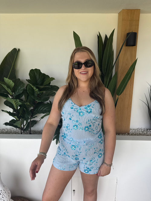 Beaded short blue